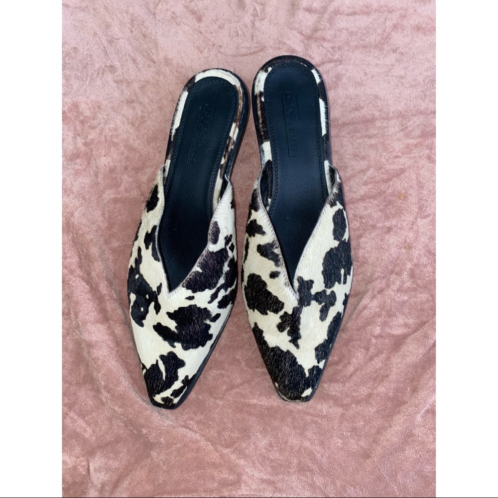 🛑SOLD🛑 ASOS Cow Print Pony Leather Mules size 9 /  low heel cowboy Western